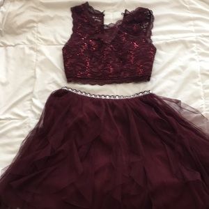 2 piece maroon dress